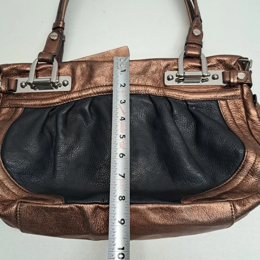 B Makowsky Leather Black Bronze Shoulder Bag - Picture 12 of 12